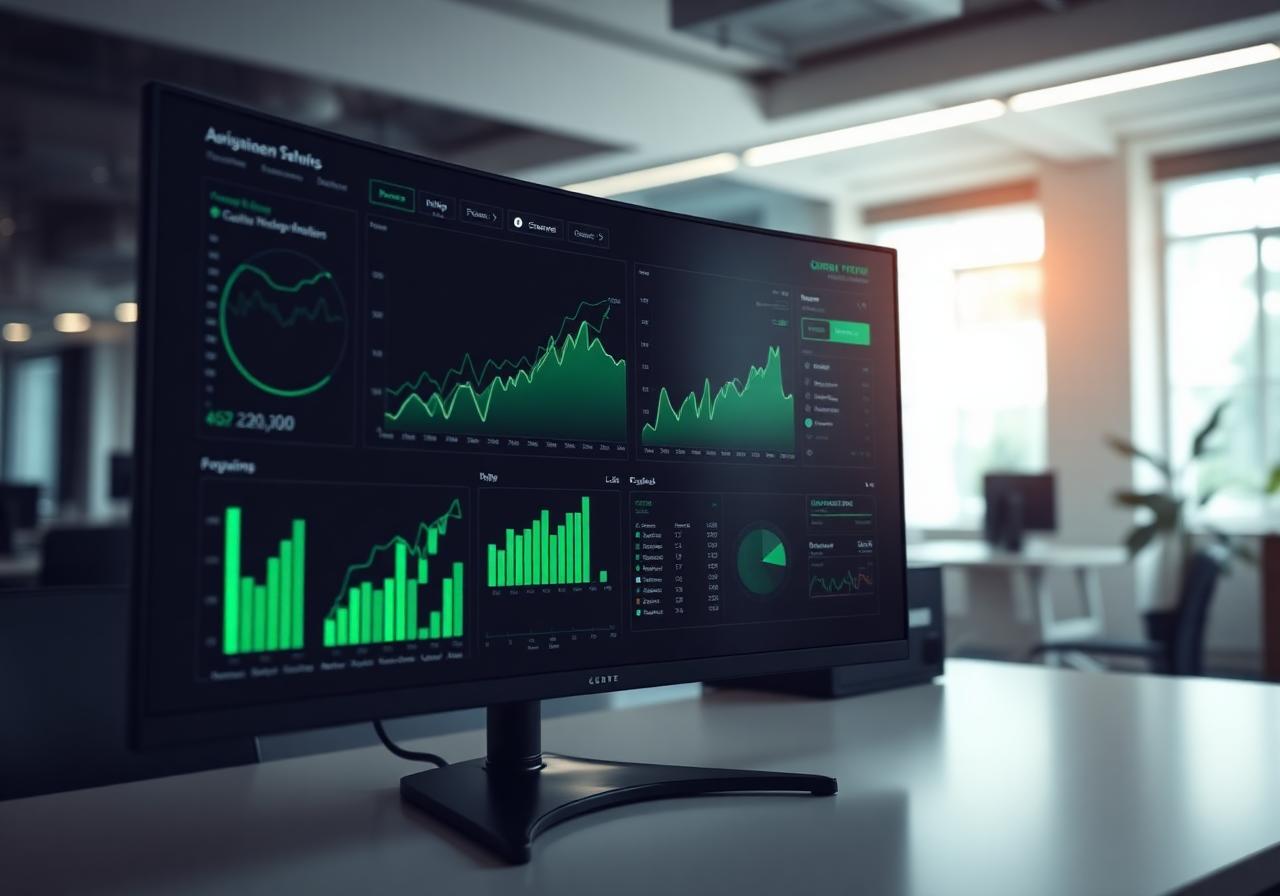 Analytics dashboard with growth charts