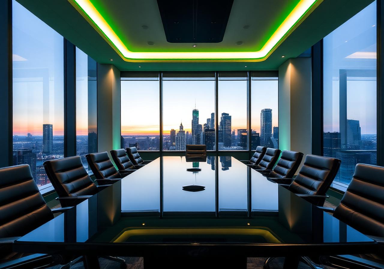 Luxury executive boardroom at dusk